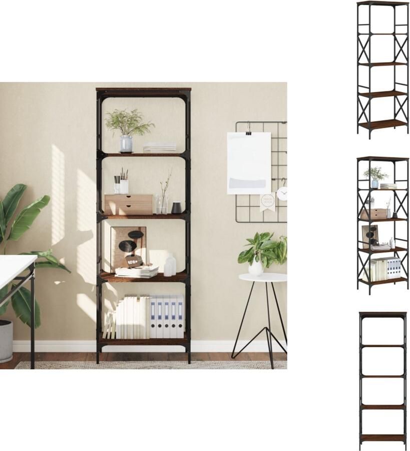 The Living Store Boekenkast 5-laags 59x35x171 cm bewerkt hout bruin eikenkleur Boekenkast Industrieel Design Houten Boekenkast Vintage Boekenkast Bibliotheekkast - Foto 2