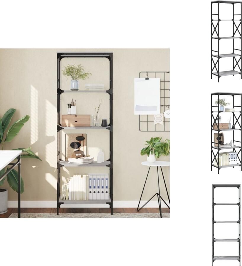 VidaXL Boekenkast Boekenkasten Boeken Plank Schappenkast Boekenkast 5-laags 59x35x171 cm bewerkt hout grijs sonoma eiken