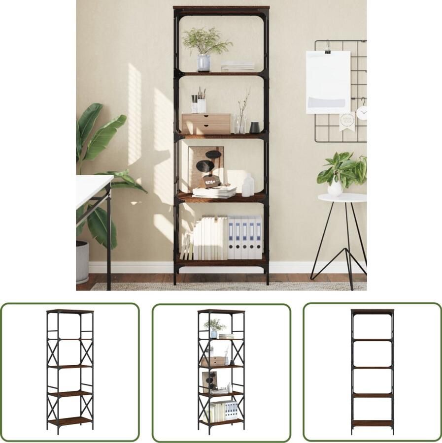 The Living Store Boekenkast 5-laags 59x35x171 cm bewerkt hout bruin eikenkleur Boekenkast Industrieel Design Houten Boekenkast Vintage Boekenkast Bibliotheekkast - Foto 4