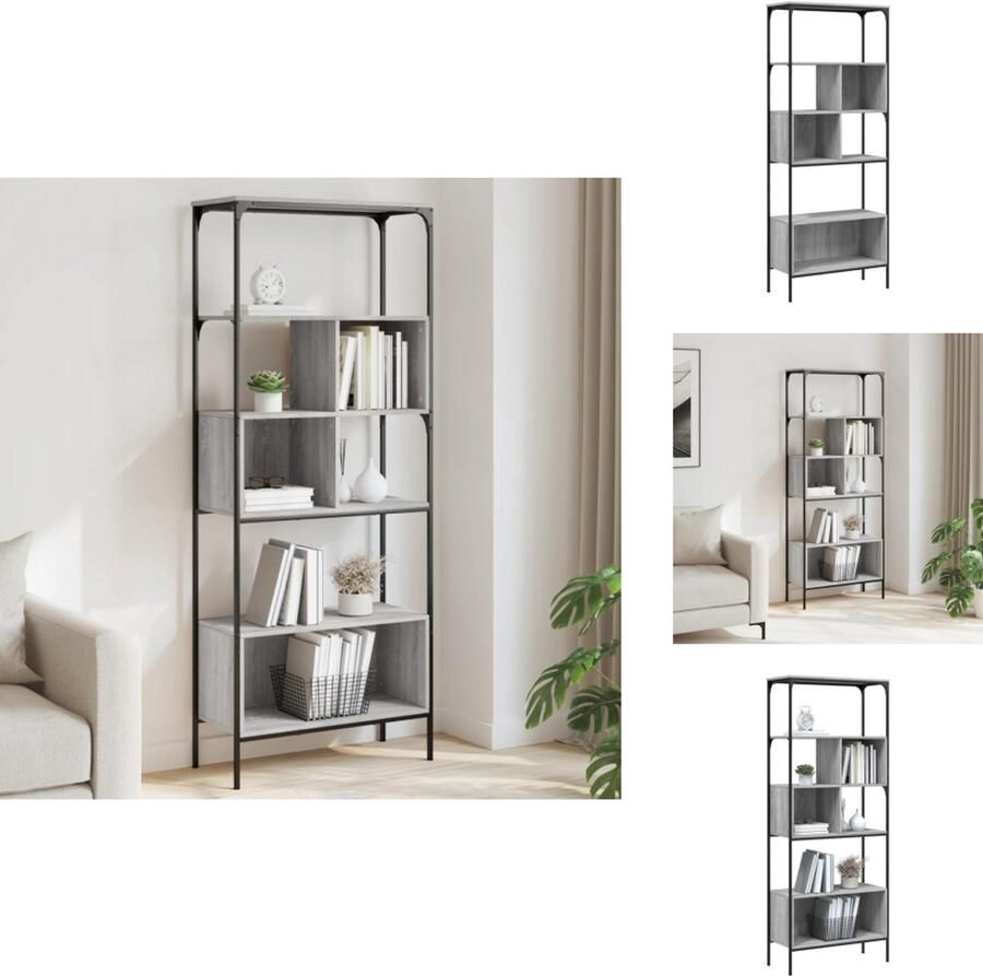 VidaXL Boekenkast Boekenkasten Boeken Plank Schappenkast Boekenkast 5-laags 76x33x188 5 cm bewerkt hout grijs sonoma