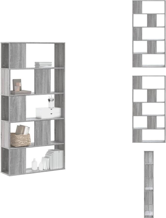 VidaXL Boekenkast 5-laags 80 5x23 5x162 5 cm bewerkt hout grijs sonoma - Foto 2