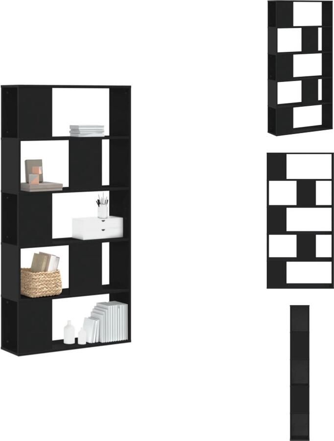 VidaXL Boekenkast Boekenkasten Boeken Plank Schappenkast Boekenkast 5-laags 80 5x23 5x162 5 cm bewerkt hout zwart