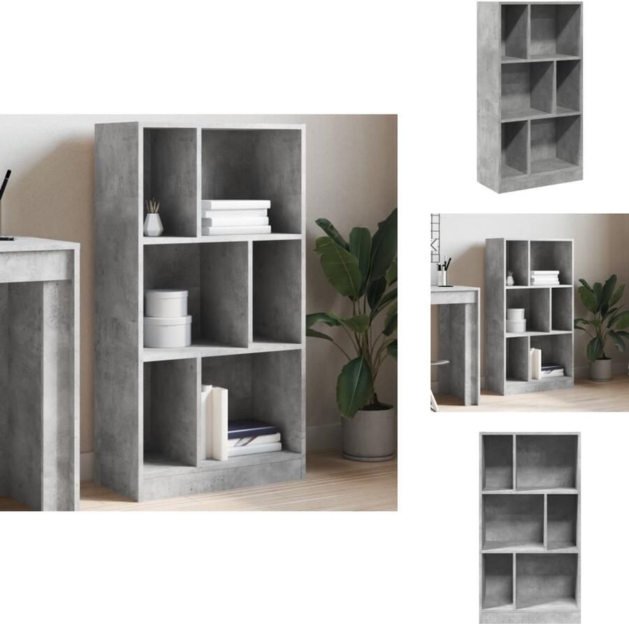 The Living Store Boekenkast 57x28 5x107 5 cm bewerkt hout betongrijs Boekenkast Houten Boekenkast Grijze Boekenkast Betonnen Boekenkast Opbergkast - Foto 2