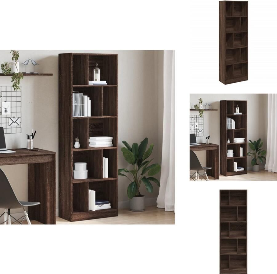 The Living Store Boekenkast 57x28 5x174 cm bewerkt hout bruin eikenkleurig Boekenkast Houten Boekenkast Bibliotheekkast Opbergkast Vintage Boekenkast