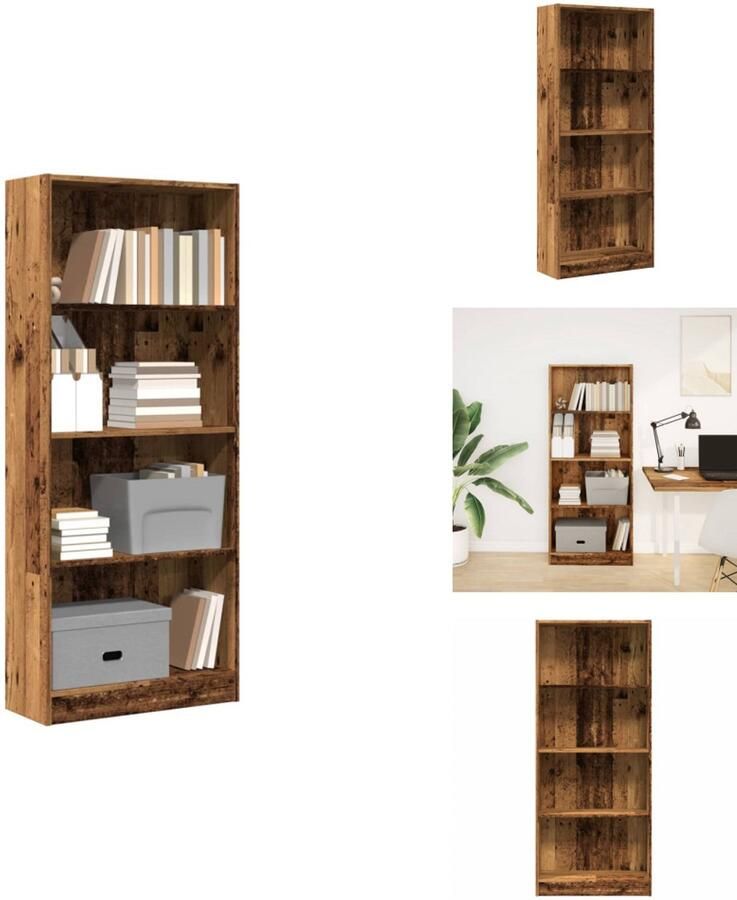 VidaXL Boekenkast Boekenkasten Boeken Plank Schappenkast Boekenkast 60x24x143 cm bewerkt hout oud houtkleurig