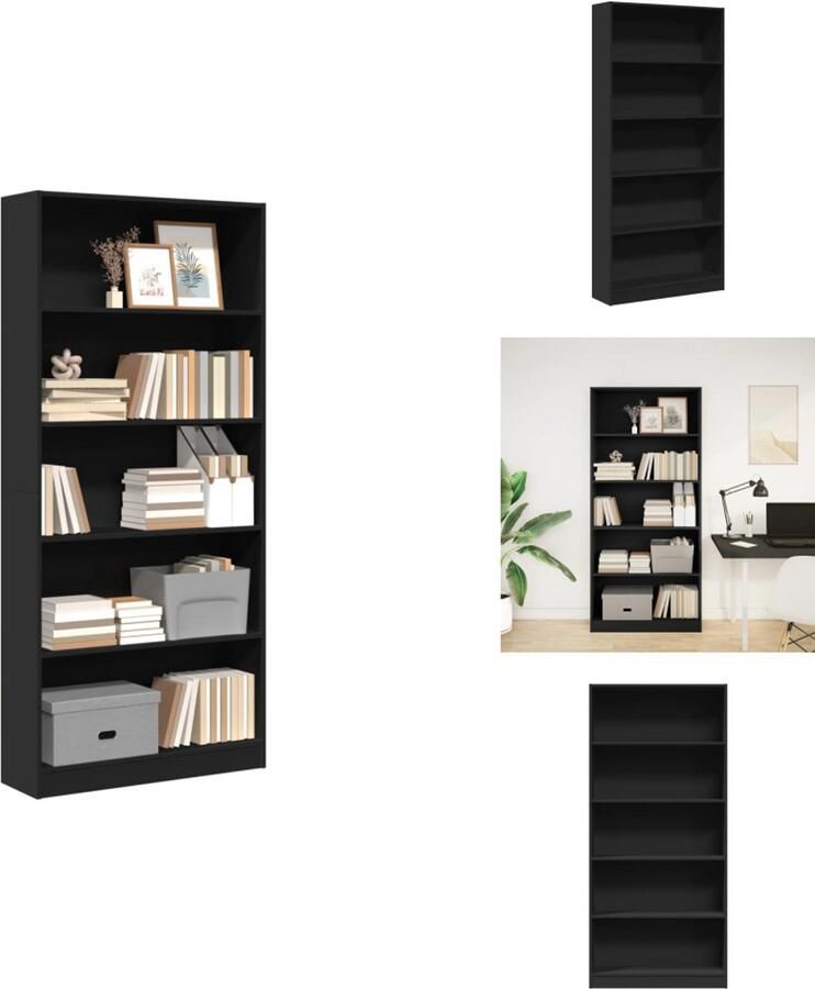 VidaXL Boekenkast Boekenkasten Boeken Plank Schappenkast Boekenkast 80x24x176 cm bewerkt hout zwart