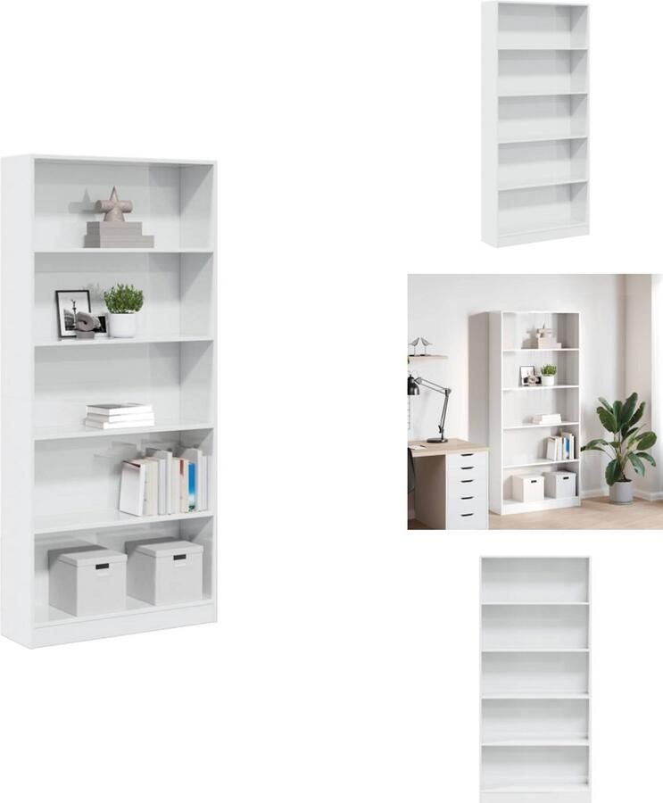 VidaXL Boekenkast Boekenkasten Boeken Plank Schappenkast Boekenkast 80x24x176 cm bewerkt hout hoogglans wit