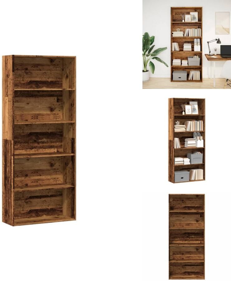 VidaXL Boekenkast Boekenkasten Boeken Plank Schappenkast Boekenkast 80x30x189 cm bewerkt hout oud houtkleurig