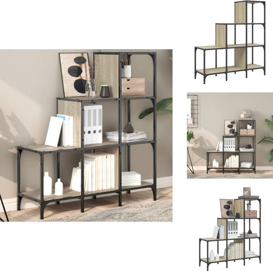 VidaXL Boekenkast Boekenkasten Boeken Plank Schappenkast Boekenkast 92x30x102 cm bewerkt hout en metaal sonoma eiken
