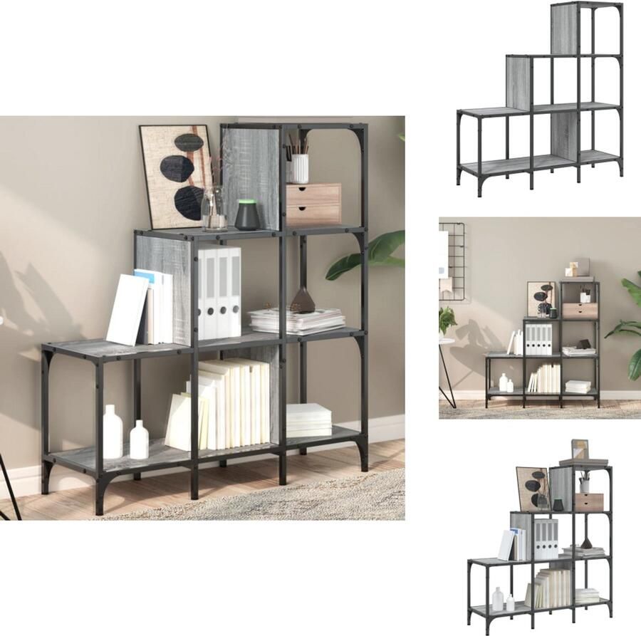 VidaXL Boekenkast Boekenkasten Boeken Plank Schappenkast Boekenkast 92x30x102 cm bewerkt hout en metaal grijs sonoma