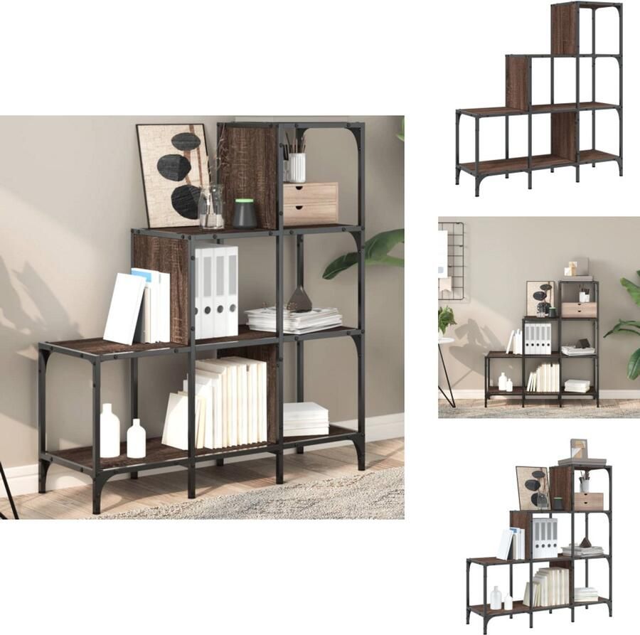 VidaXL Boekenkast Boekenkasten Boeken Plank Schappenkast Boekenkast 92x30x102 cm bewerkt hout en metaal bruin eiken
