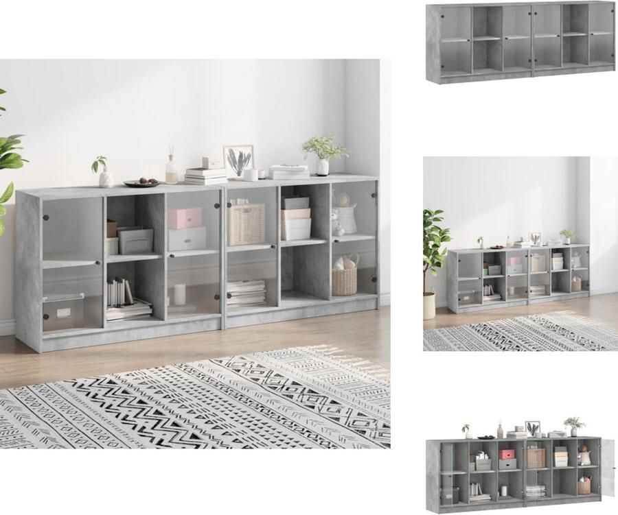 VidaXL Boekenkast Boekenkasten Boeken Plank Schappenkast Boekenkast met deuren 204x37x75 cm bewerkt hout betongrijs