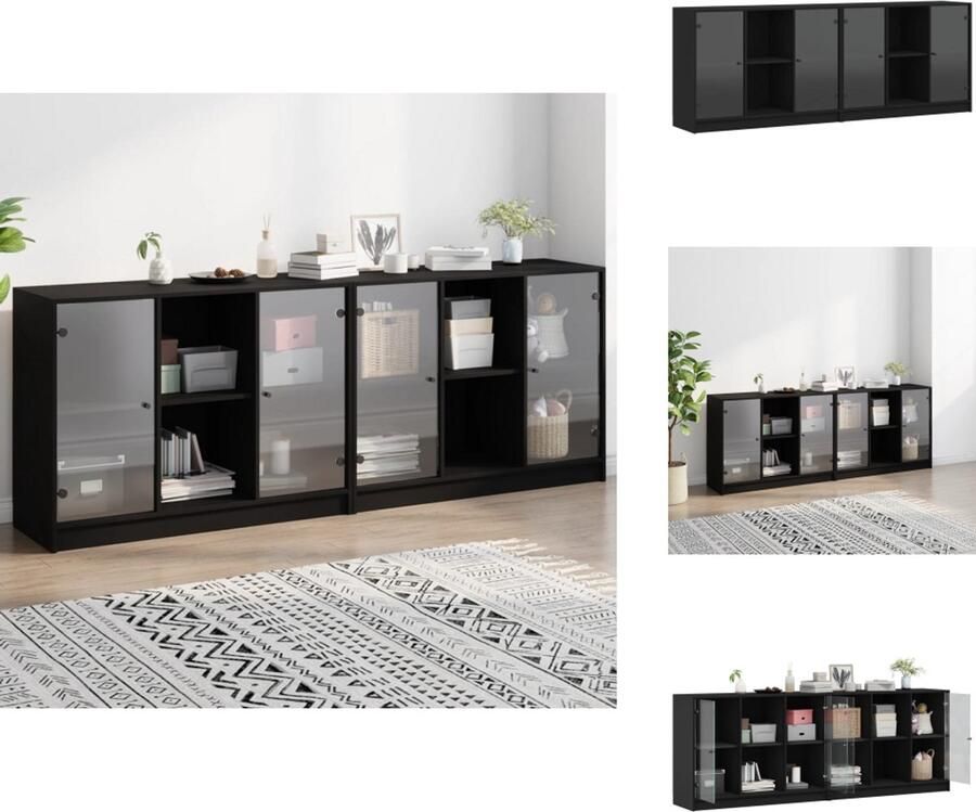 VidaXL Boekenkast Boekenkasten Boeken Plank Schappenkast Boekenkast met deuren 204x37x75 cm bewerkt hout zwart