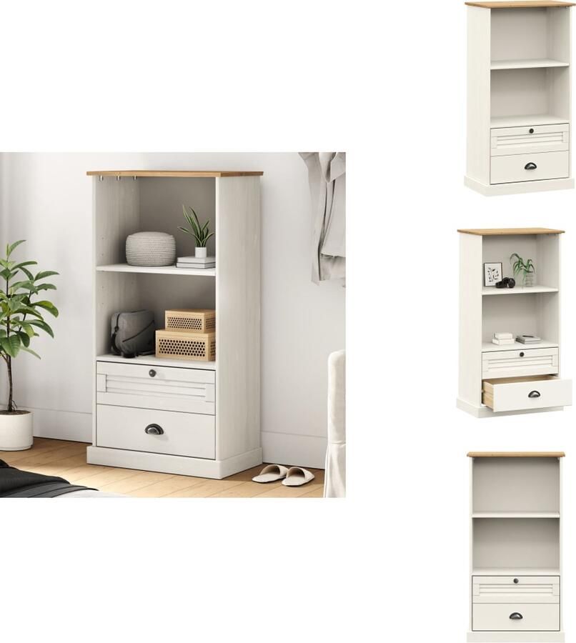 VidaXL Boekenkast Boekenkasten Boeken Plank Schappenkast Boekenkast VIGO 60x35x114-5 cm massief grenenhout wit