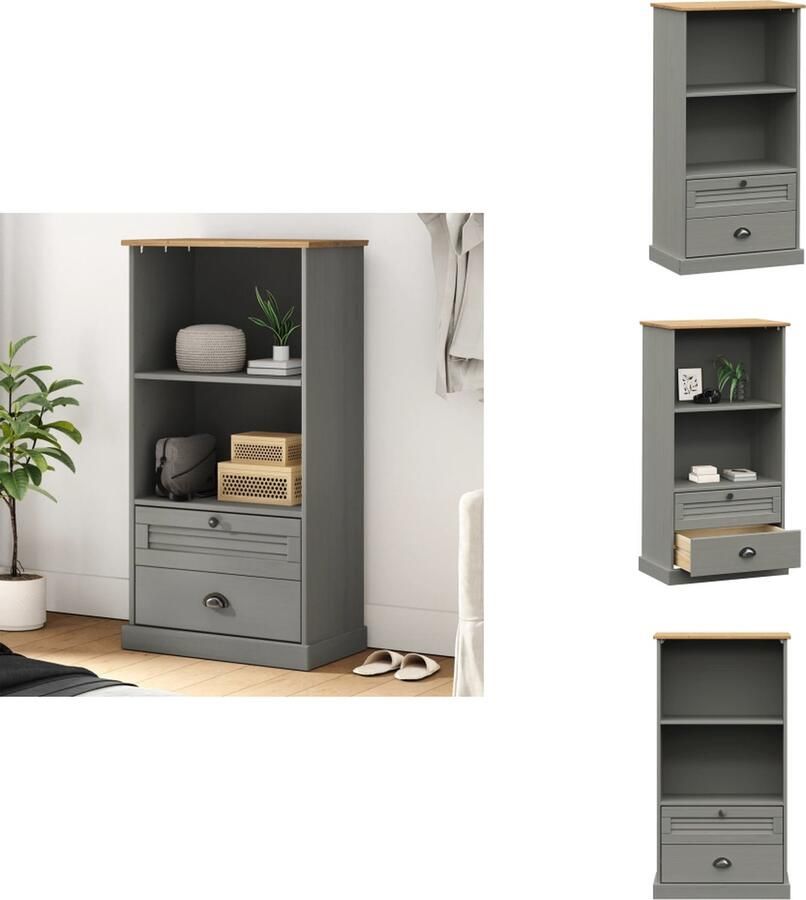 VidaXL Boekenkast Boekenkasten Boeken Plank Schappenkast Boekenkast VIGO 60x35x114-5 cm massief grenenhout grijs