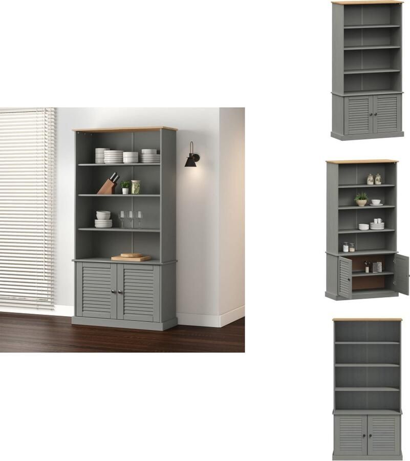 VidaXL Boekenkast Boekenkasten Boeken Plank Schappenkast Boekenkast VIGO 85x35x170 cm massief grenenhout grijs