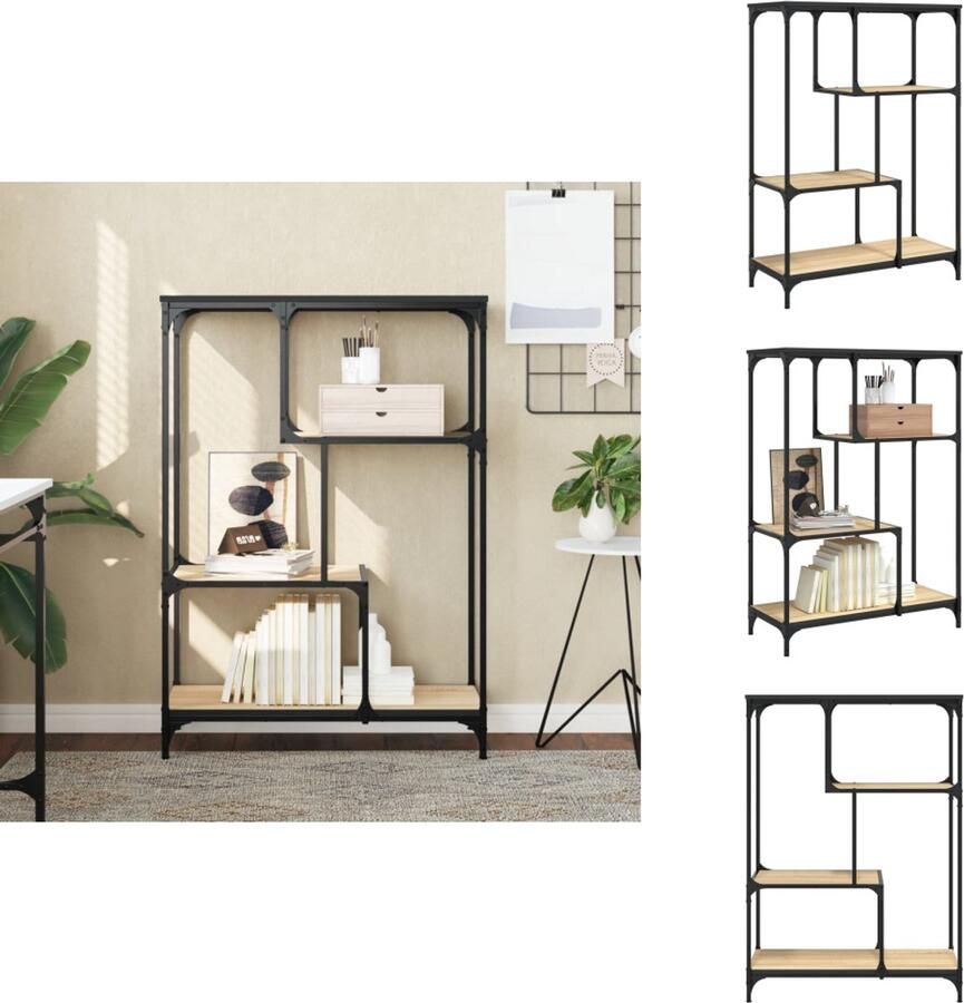 VidaXL Boekenkast Boekenkasten Boeken Plank Schappenkast Boekenrek 81x36x115 cm bewerkt hout en staal sonoma eikenkleur