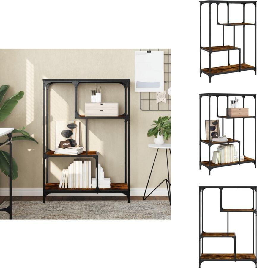 VidaXL Boekenkast Boekenkasten Boeken Plank Schappenkast Boekenrek 81x36x115 cm bewerkt hout en staal gerookt eikenkleur