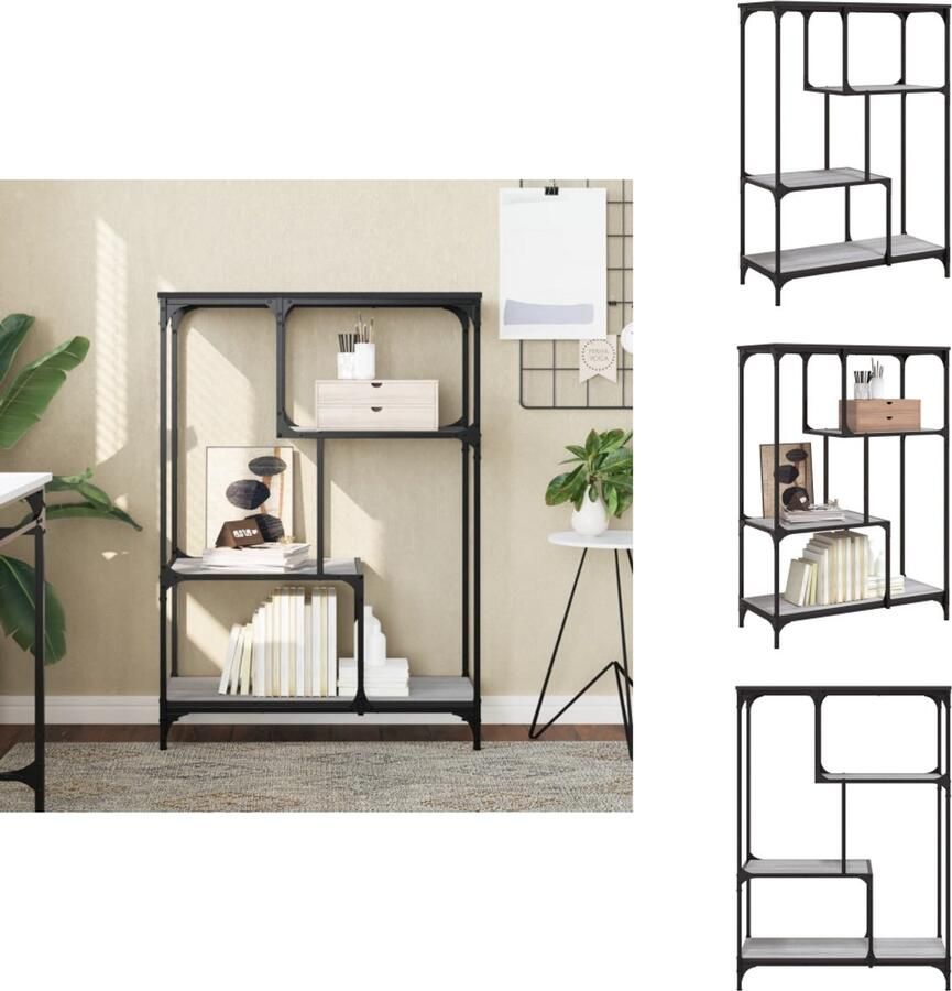 VidaXL Boekenkast Boekenkasten Boeken Plank Schappenkast Boekenrek 81x36x115 cm bewerkt hout en staal grijs sonoma