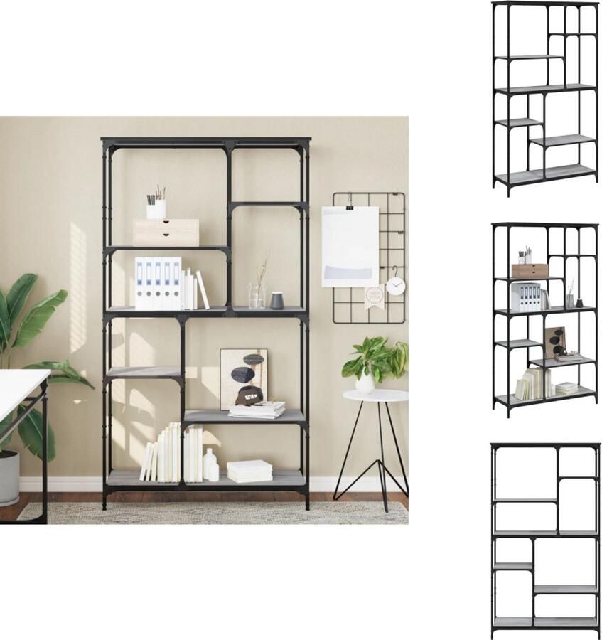 VidaXL Boekenkast Boekenkasten Boeken Plank Schappenkast Boekenrek 99x35 5x176 cm bewerkt hout en staal grijs sonoma