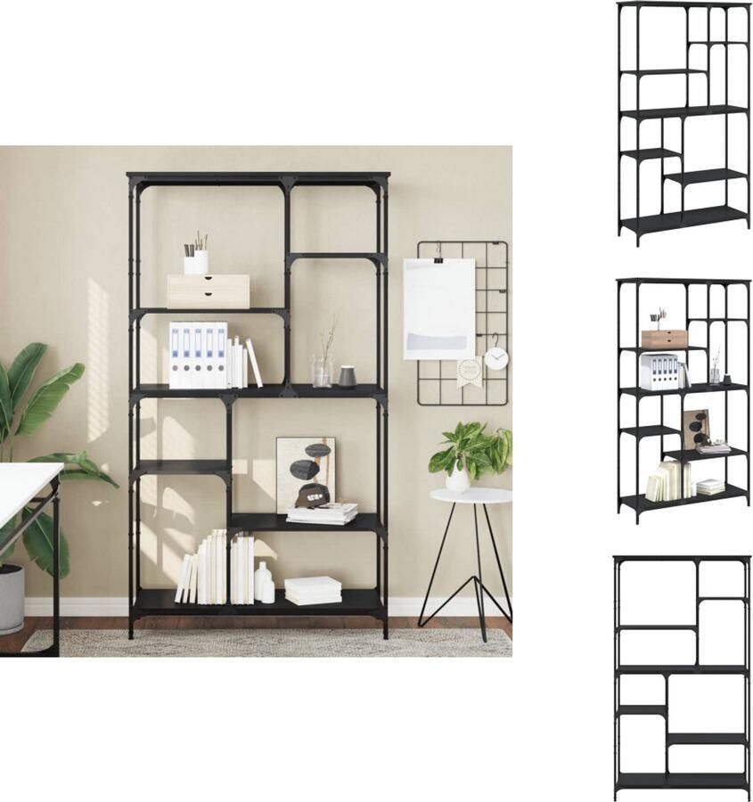 VidaXL Boekenkast Boekenkasten Boeken Plank Schappenkast Boekenrek 99x35 5x176 cm bewerkt hout en staal zwart