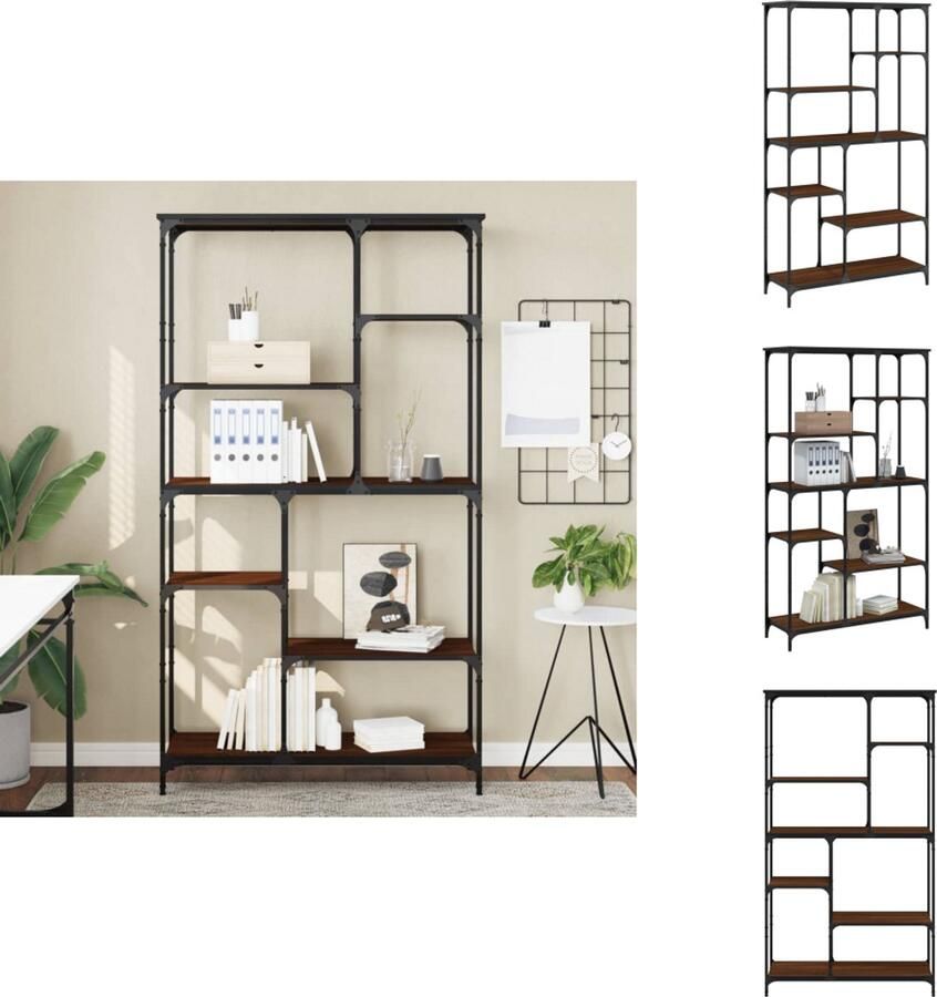 VidaXL Boekenkast Boekenkasten Boeken Plank Schappenkast Boekenrek 99x35 5x176 cm bewerkt hout en staal bruin eikenkleur