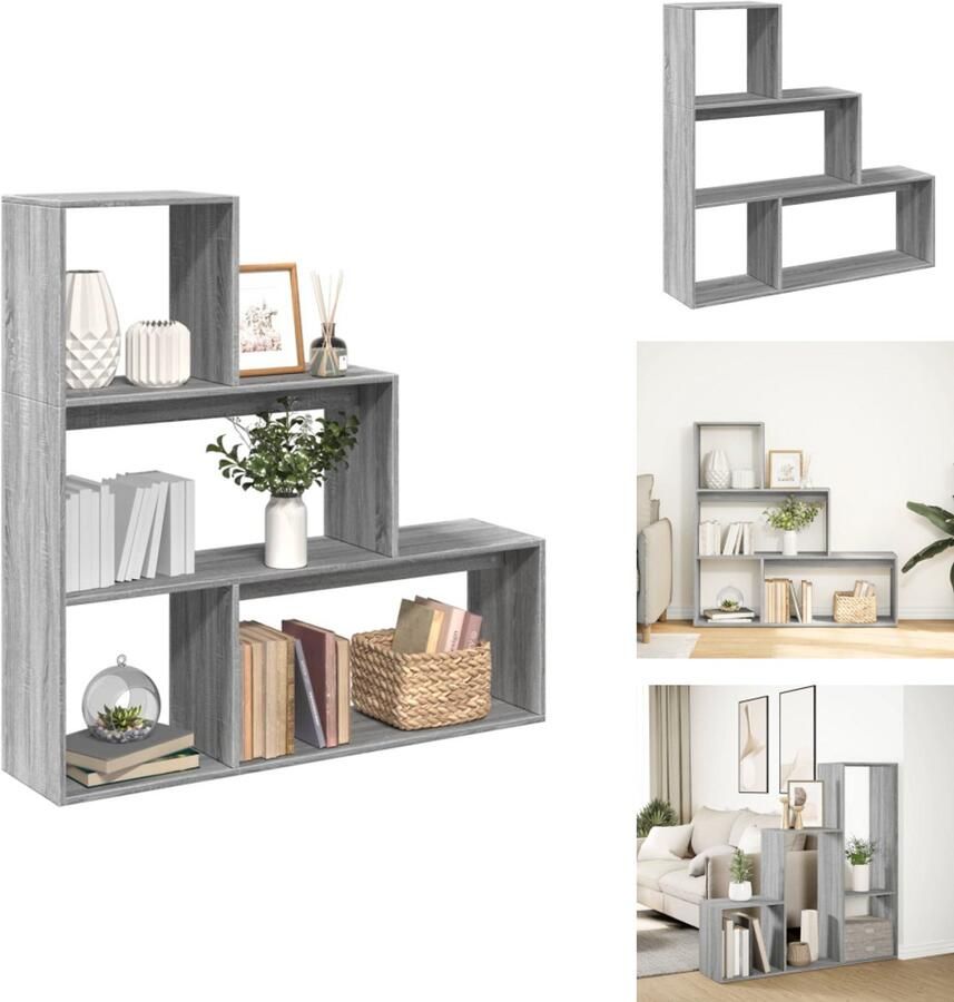 VidaXL Boekenkast Boekenkasten Boeken Plank Schappenkast Kamerscherm boekenkast 123x29x123 cm hout grijs sonoma