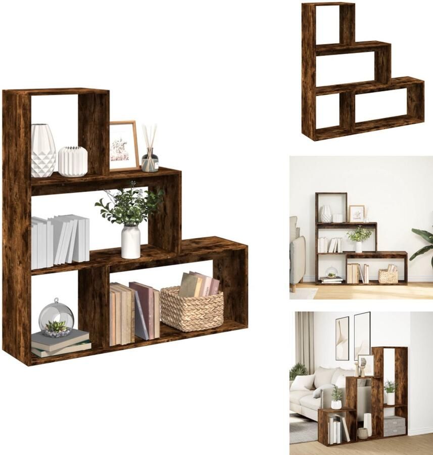 VidaXL Boekenkast Boekenkasten Boeken Plank Schappenkast Kamerscherm boekenkast 123x29x123 cm hout gerookt eiken