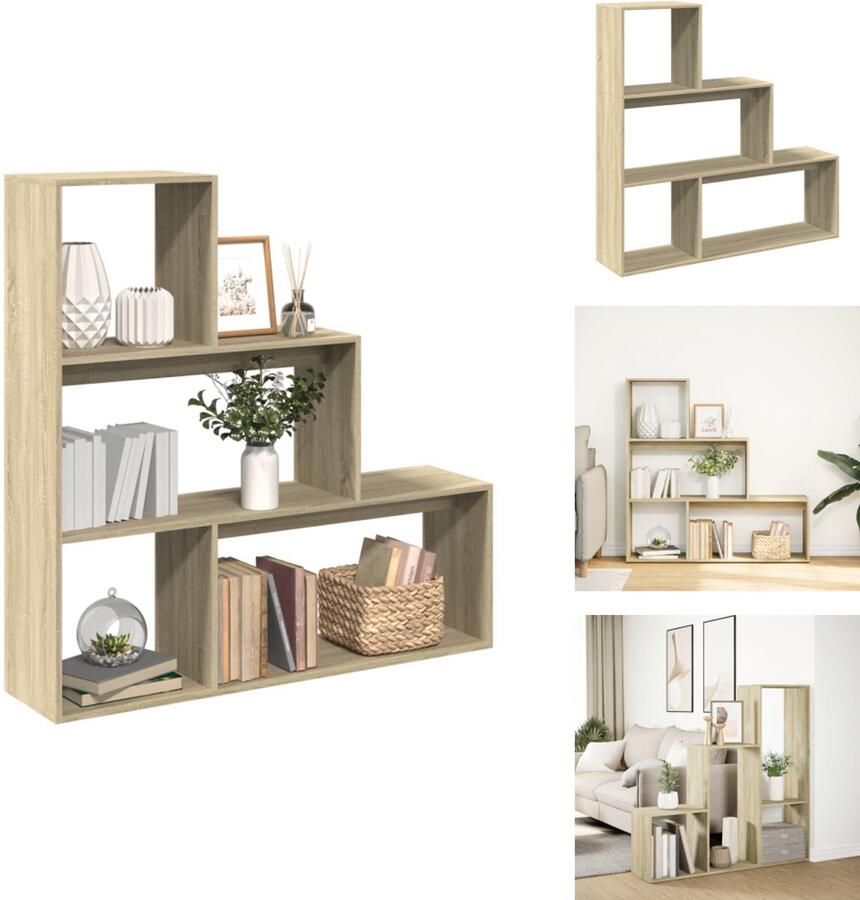 VidaXL Boekenkast Boekenkasten Boeken Plank Schappenkast Kamerscherm boekenkast 123x29x123 cm hout sonoma eiken