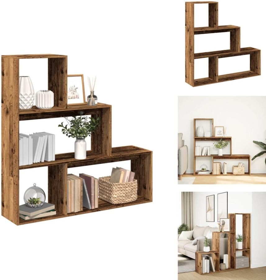 VidaXL Boekenkast Boekenkasten Boeken Plank Schappenkast Kamerscherm boekenkast 3-laags 123x29x123 cm hout oud hout