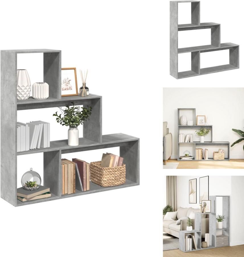 VidaXL Boekenkast Boekenkasten Boeken Plank Schappenkast Kamerscherm boekenkast 3-laags 123x29x123 cm hout betongrijs