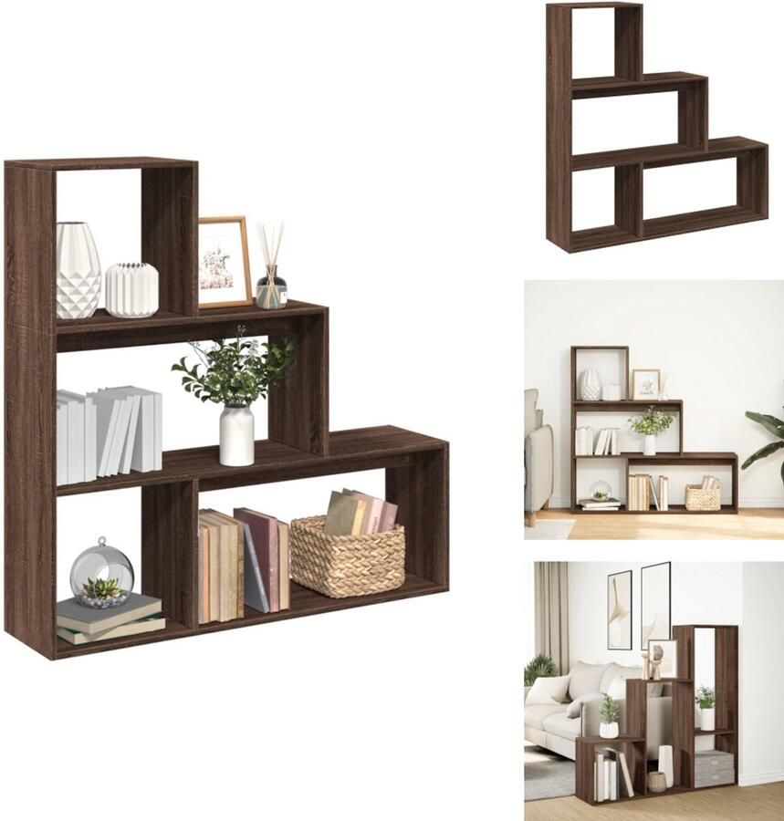 VidaXL Boekenkast Boekenkasten Boeken Plank Schappenkast Kamerscherm boekenkast 3-laags 123x29x123 cm hout bruin eiken