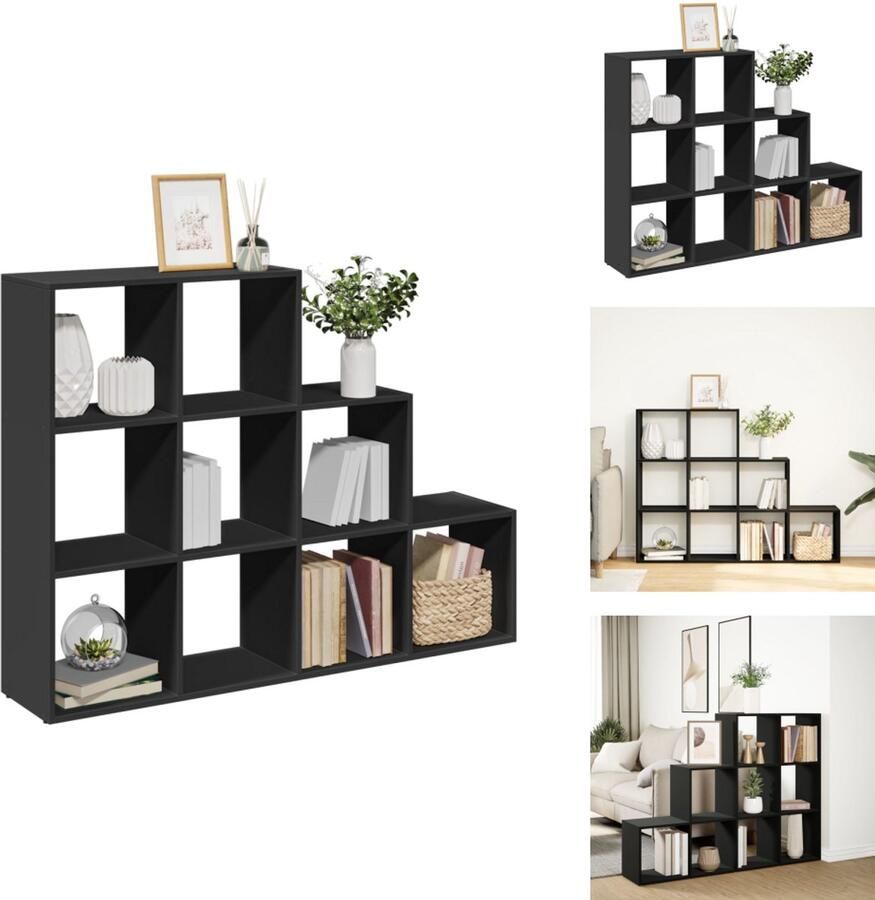 VidaXL Boekenkast Boekenkasten Boeken Plank Schappenkast Kamerscherm boekenkast 3-laags 137 5x29x103 5 cm hout zwart