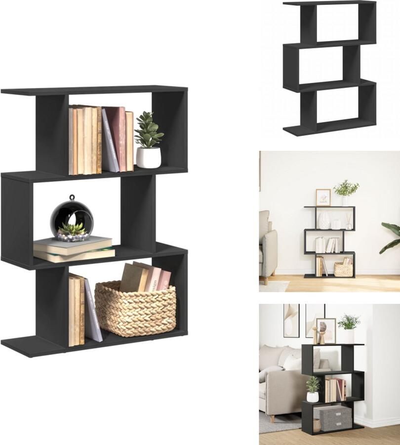 VidaXL Boekenkast Boekenkasten Boeken Plank Schappenkast Kamerscherm boekenkast 3-laags 70x24x97 cm hout zwart
