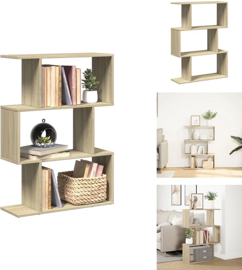VidaXL Boekenkast Boekenkasten Boeken Plank Schappenkast Kamerscherm boekenkast 3-laags 70x24x97 cm hout sonoma eiken