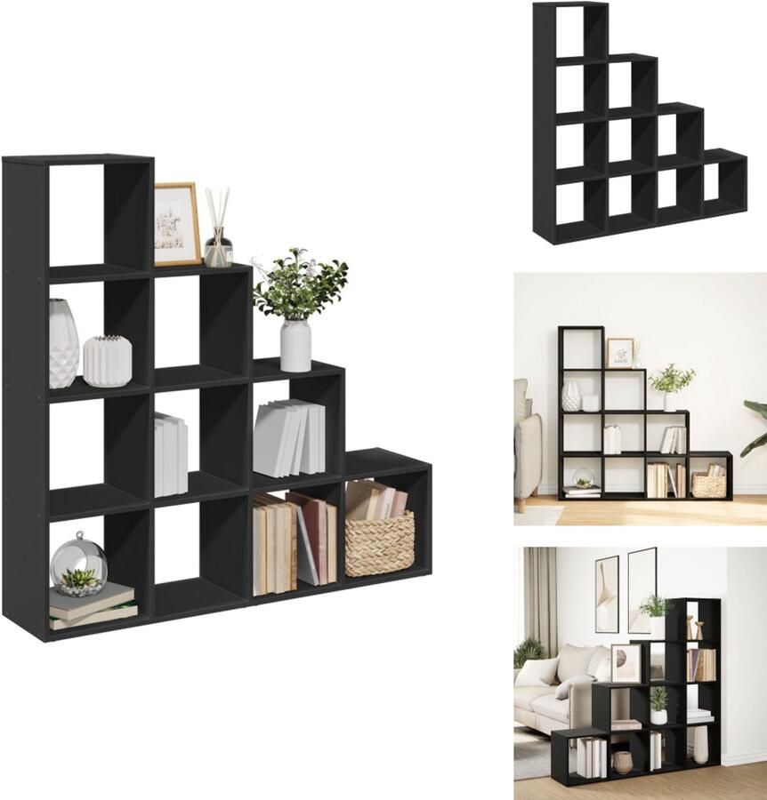 VidaXL Boekenkast Boekenkasten Boeken Plank Schappenkast Kamerscherm boekenkast 4-laags 131 5x29x131 5 cm hout zwart