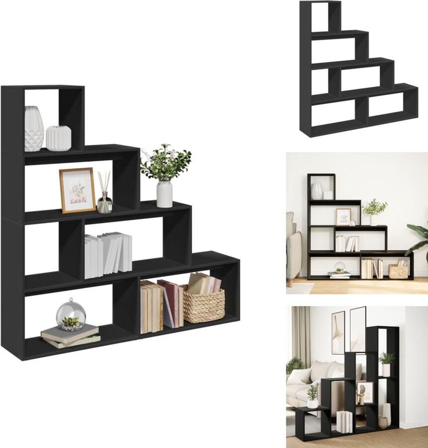 VidaXL Boekenkast Boekenkasten Boeken Plank Schappenkast Kamerscherm boekenkast 4-laags 143 5x29x143 5 cm hout zwart