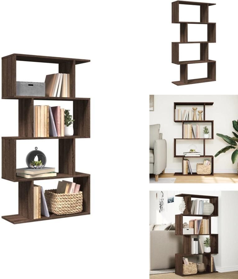 VidaXL Boekenkast Boekenkasten Boeken Plank Schappenkast Kamerscherm boekenkast 4-laags 70x24x129 cm hout bruin eiken