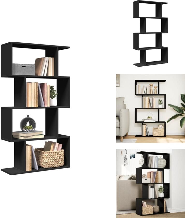 VidaXL Boekenkast Boekenkasten Boeken Plank Schappenkast Kamerscherm boekenkast 4-laags 70x24x129 cm hout zwart