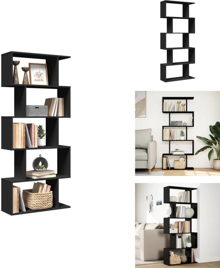 VidaXL Boekenkast Boekenkasten Boeken Plank Schappenkast Kamerscherm boekenkast 5-laags 70x24x161 cm hout zwart