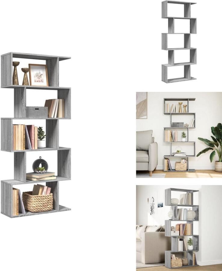 VidaXL Boekenkast Boekenkasten Boeken Plank Schappenkast Kamerscherm boekenkast 5-laags 70x24x161 cm hout grijs sonoma