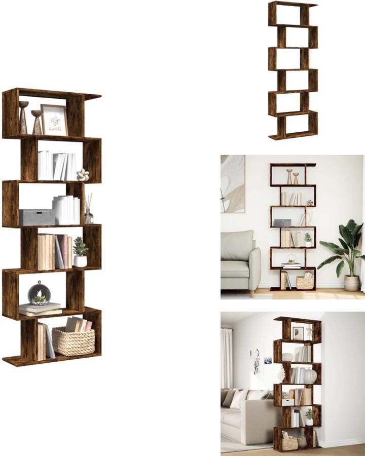 VidaXL Boekenkast Boekenkasten Boeken Plank Schappenkast Kamerscherm boekenkast 6-laags 70x24x193 cm hout gerookt eik
