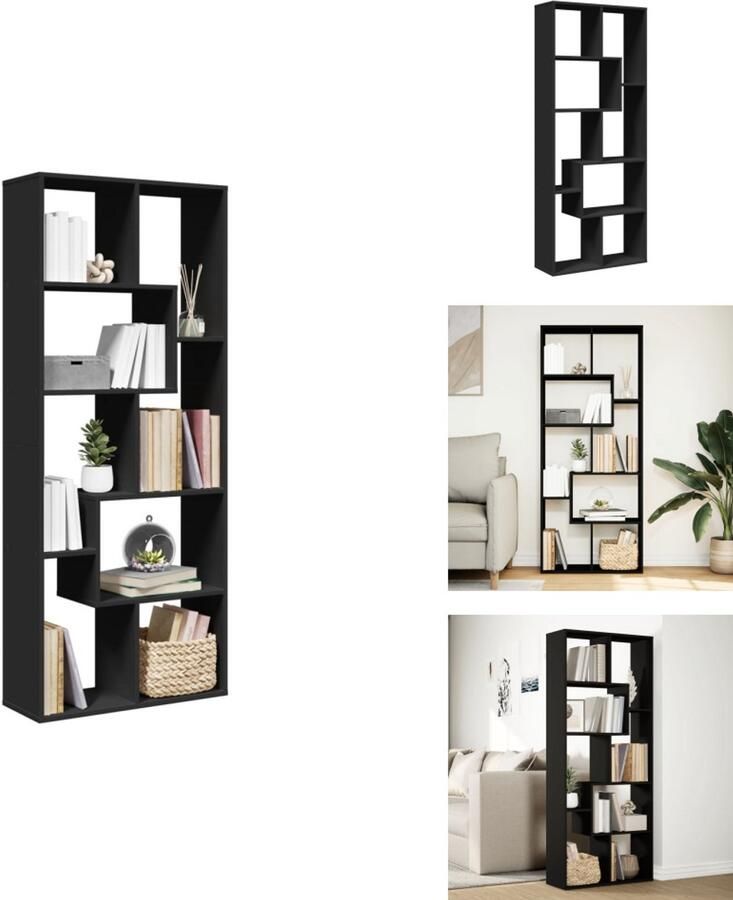 VidaXL Boekenkast Boekenkasten Boeken Plank Schappenkast Kamerscherm boekenkast 67x25x161 5 cm bewerkt hout zwart