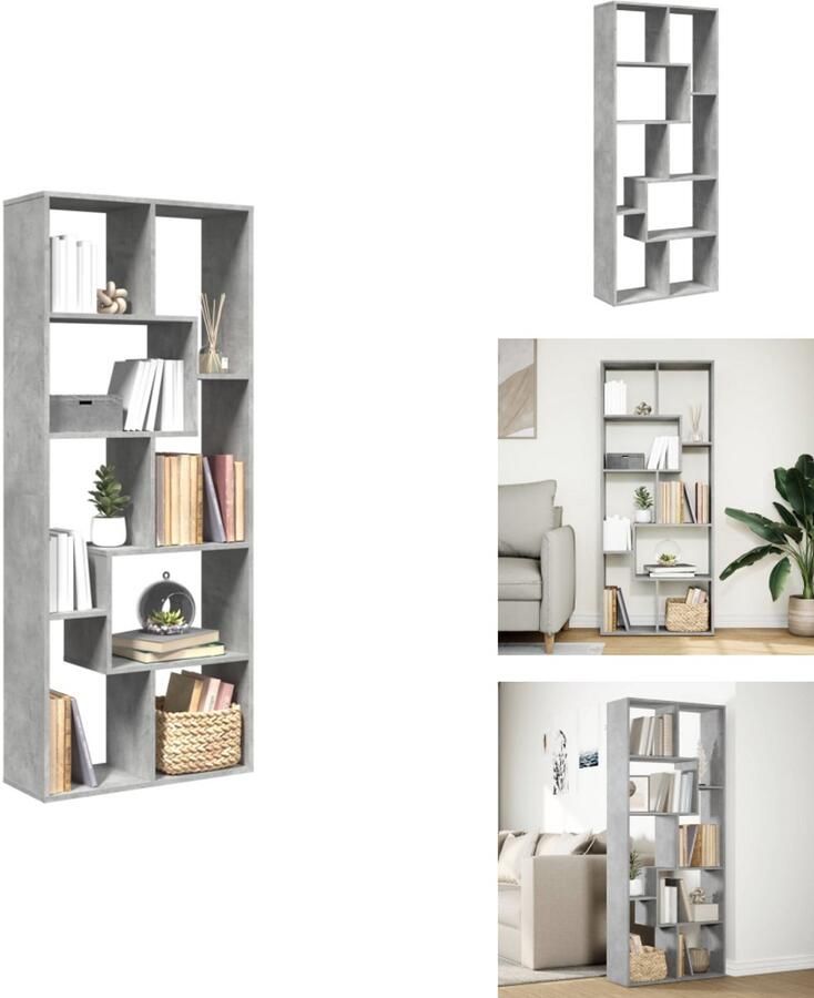VidaXL Boekenkast Boekenkasten Boeken Plank Schappenkast Kamerscherm boekenkast 67x25x161 5 cm bewerkt hout betongrijs