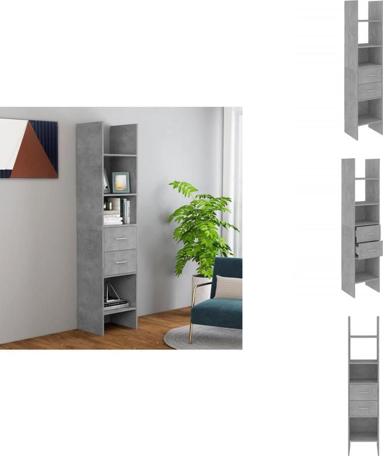 VidaXL Boekenkast Boekenkasten Boekenmeubel Boekenmeubels Boekenkast 40x35x180 cm bewerkt hout betongrijs - Foto 2