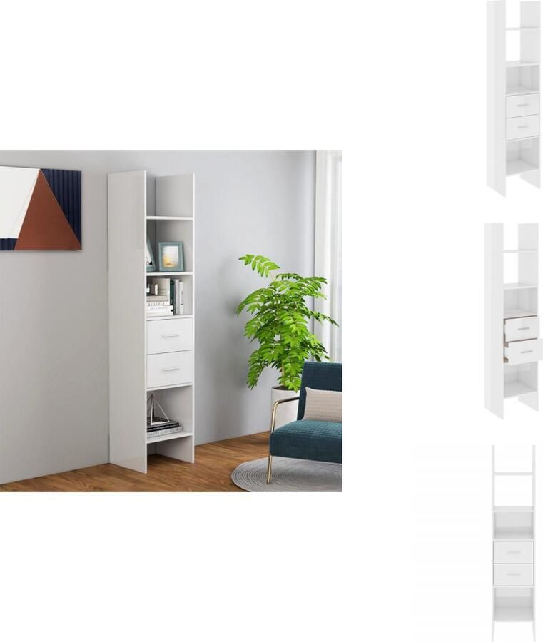 VidaXL Boekenkast Boekenkasten Boekenmeubel Boekenmeubels Boekenkast 40x35x180 cm bewerkt hout hoogglans wit - Foto 2