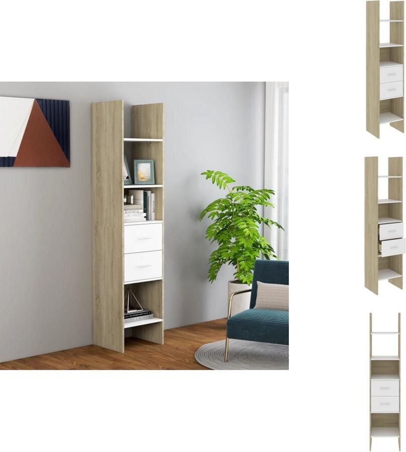 VidaXL Boekenkast Boekenkasten Boekenmeubel Boekenmeubels Boekenkast 40x35x180 cm bewerkt hout wit en sonoma eikenkleurig