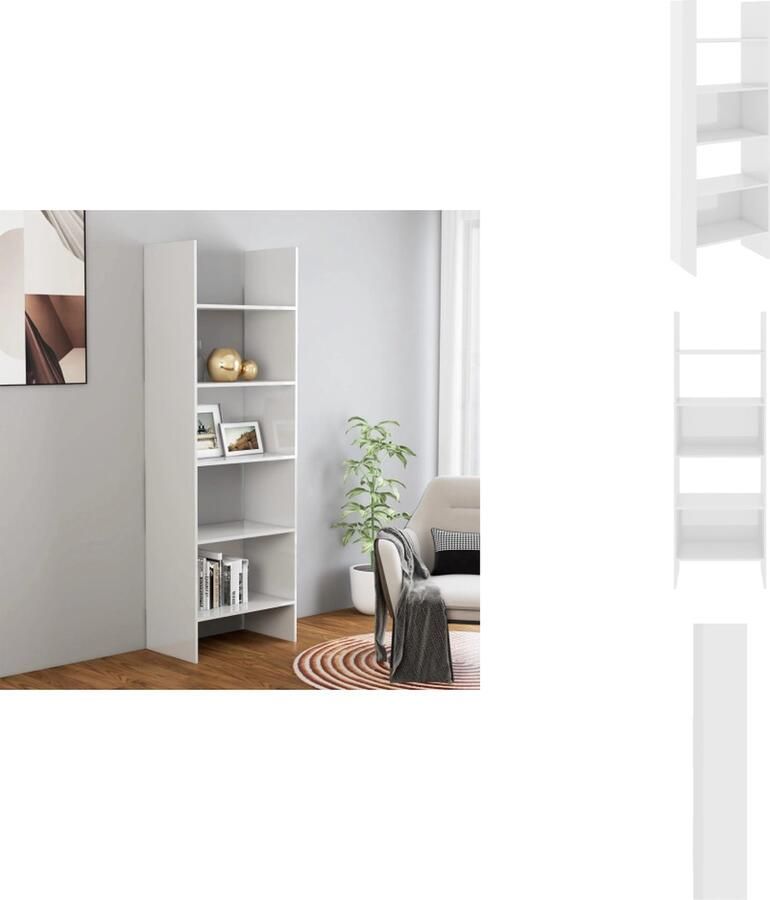 VidaXL Boekenkast Boekenkasten Boekenmeubel Boekenmeubels Boekenkast 60x35x180 cm bewerkt hout hoogglans wit