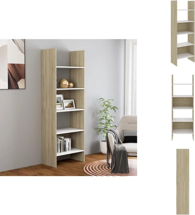 VidaXL Boekenkast Boekenkasten Boekenmeubel Boekenmeubels Boekenkast 60x35x180 cm bewerkt hout wit en sonoma eikenkleurig