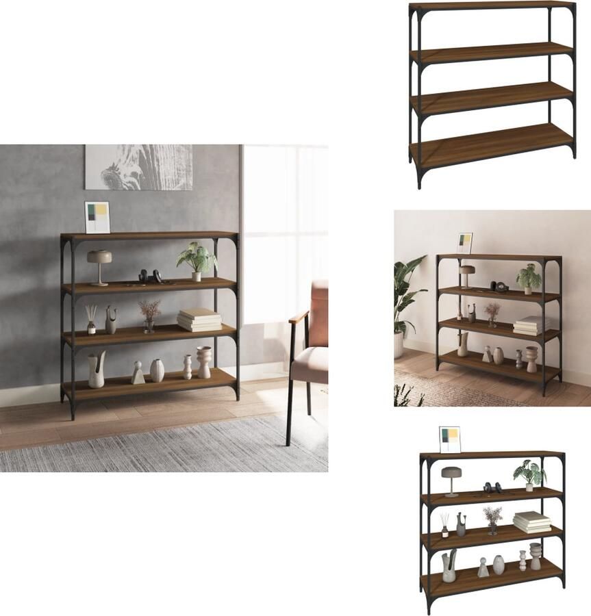 VidaXL Boekenkast Boekenkasten Boekenplank Boekenkast 100x33x100 cm bewerkt hout en staal bruineikenkleur - Foto 2